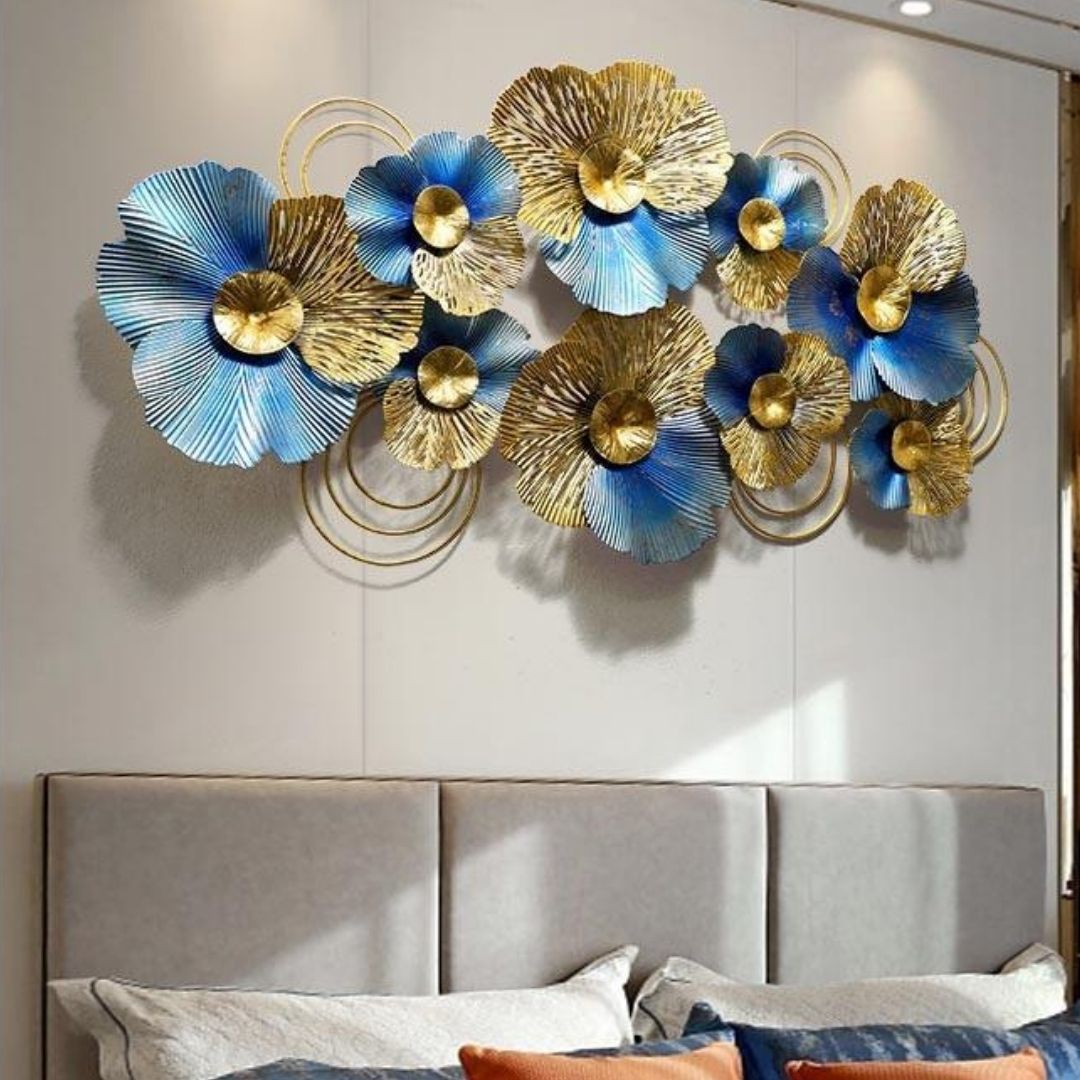Blue and Gold Metal Wall Art (48 x 24 Inches)