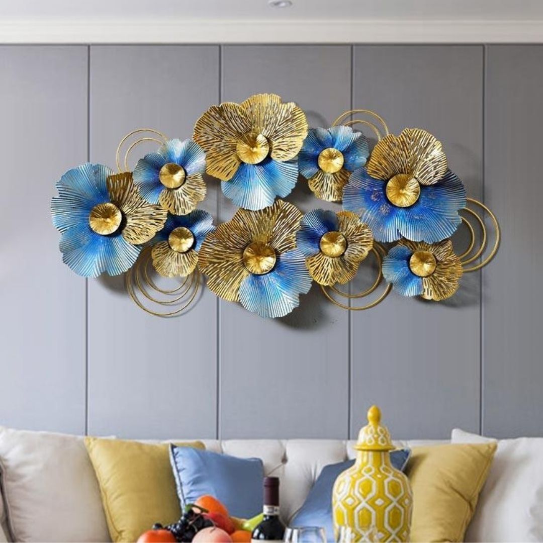 Blue and Gold Metal Wall Art (48 x 24 Inches)