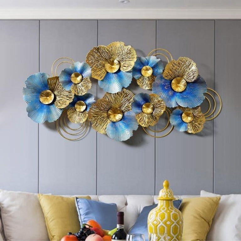 Blue and Gold Metal Wall Art (48 x 24 Inches) - Punam Metalcrafts