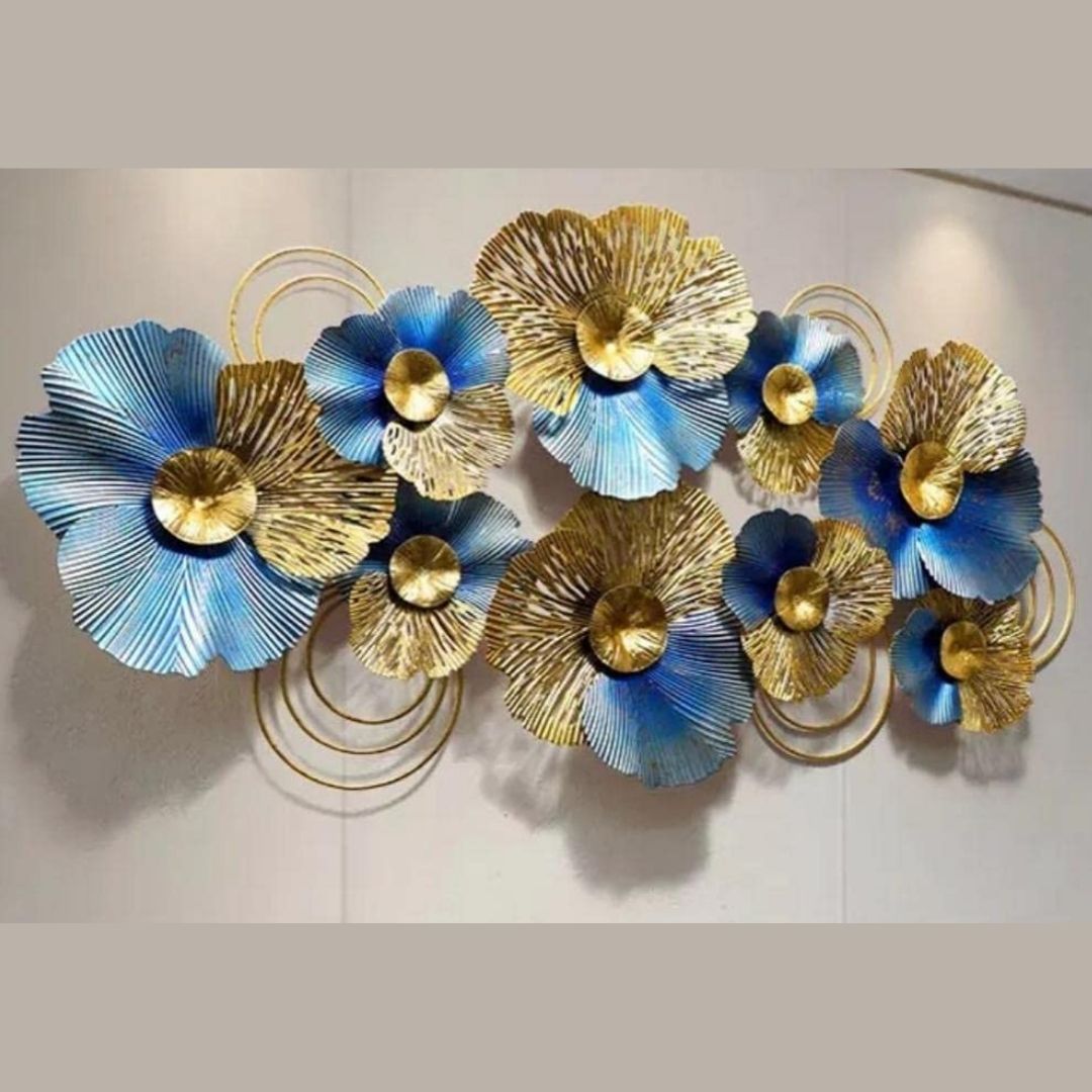Blue and Gold Metal Wall Art (48 x 24 Inches)