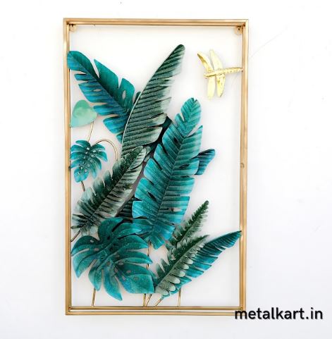 Blue Monstera Metallic Wall Accent (24 x 48 Inches)