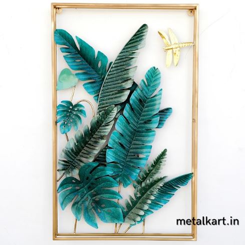 Blue Monstera Metallic Wall Accent (24 x 48 Inches)