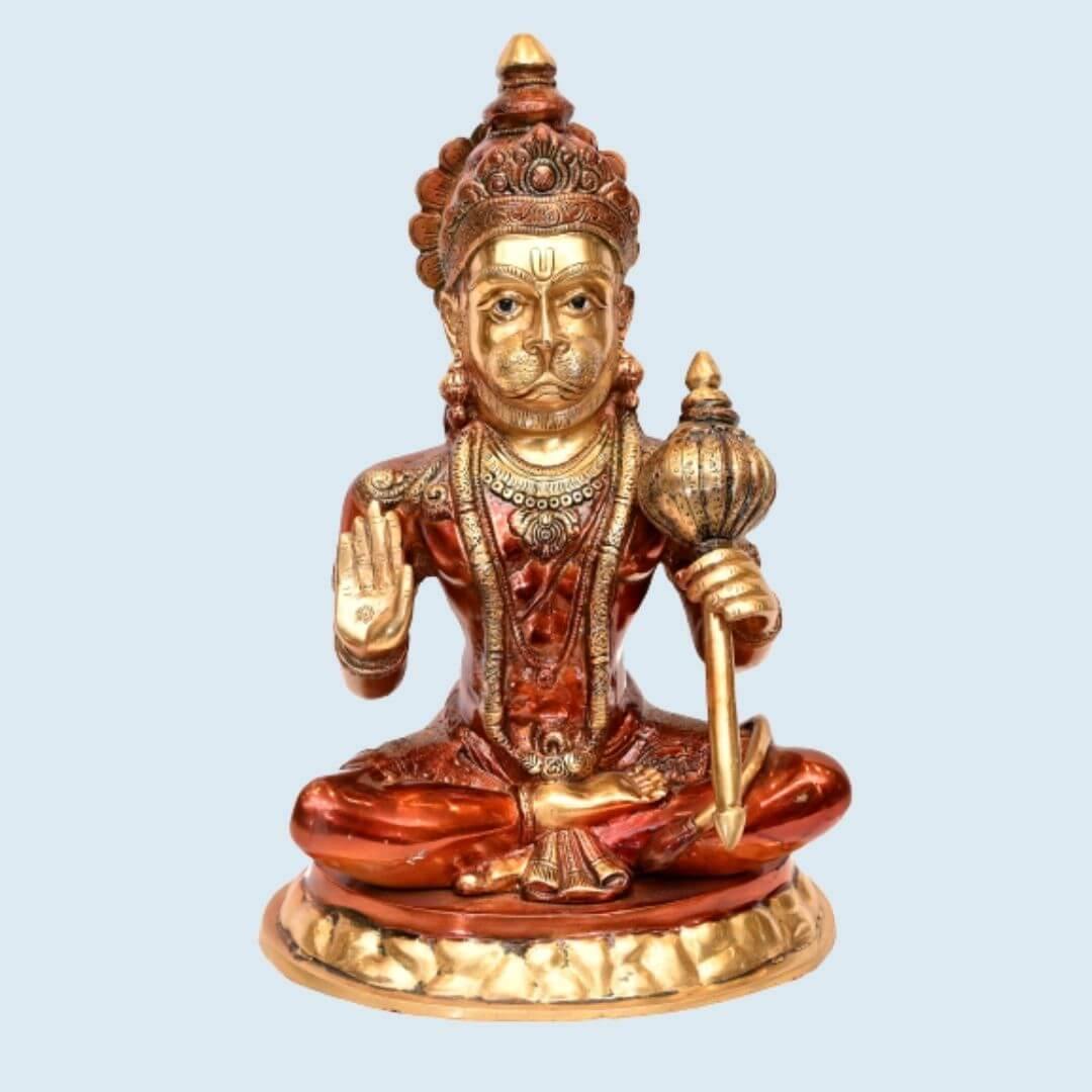 Brass Anjani putra Lal Hanuman (H 15 Inches, Weight 9 Kg)