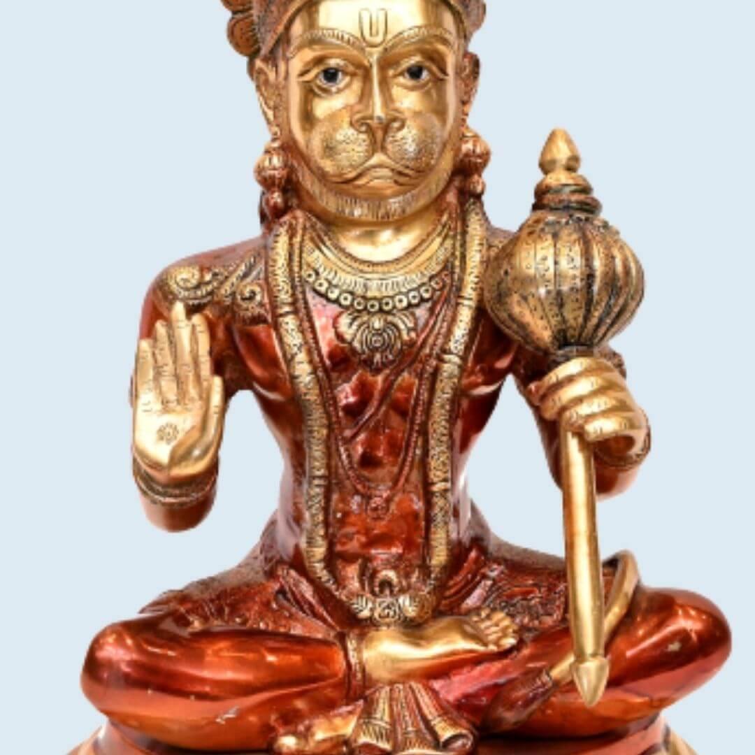 Brass Anjani putra Lal Hanuman (H 15 Inches, Weight 9 Kg)
