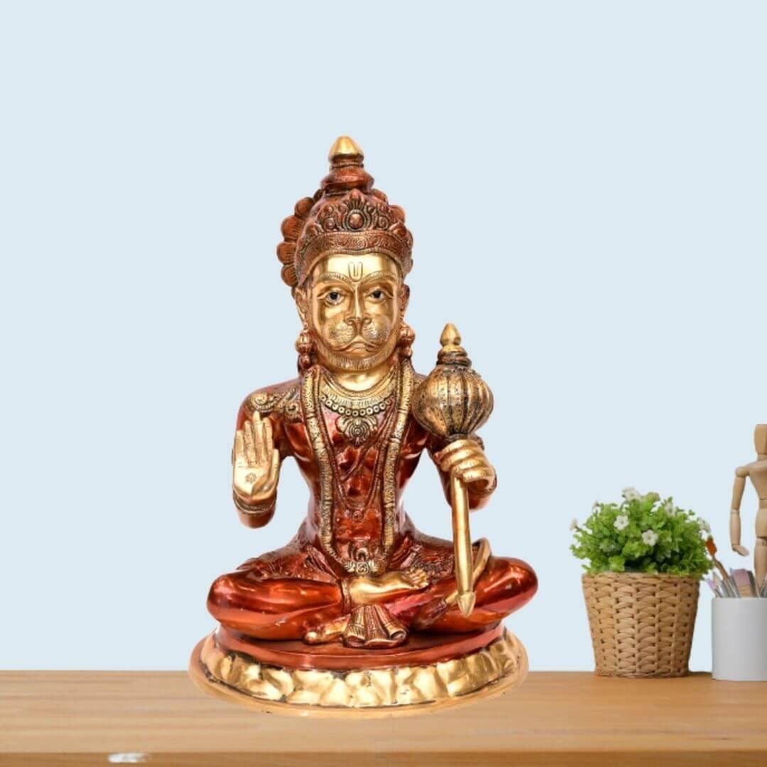 Brass Anjani putra Lal Hanuman (H 15 Inches, Weight 9 Kg)