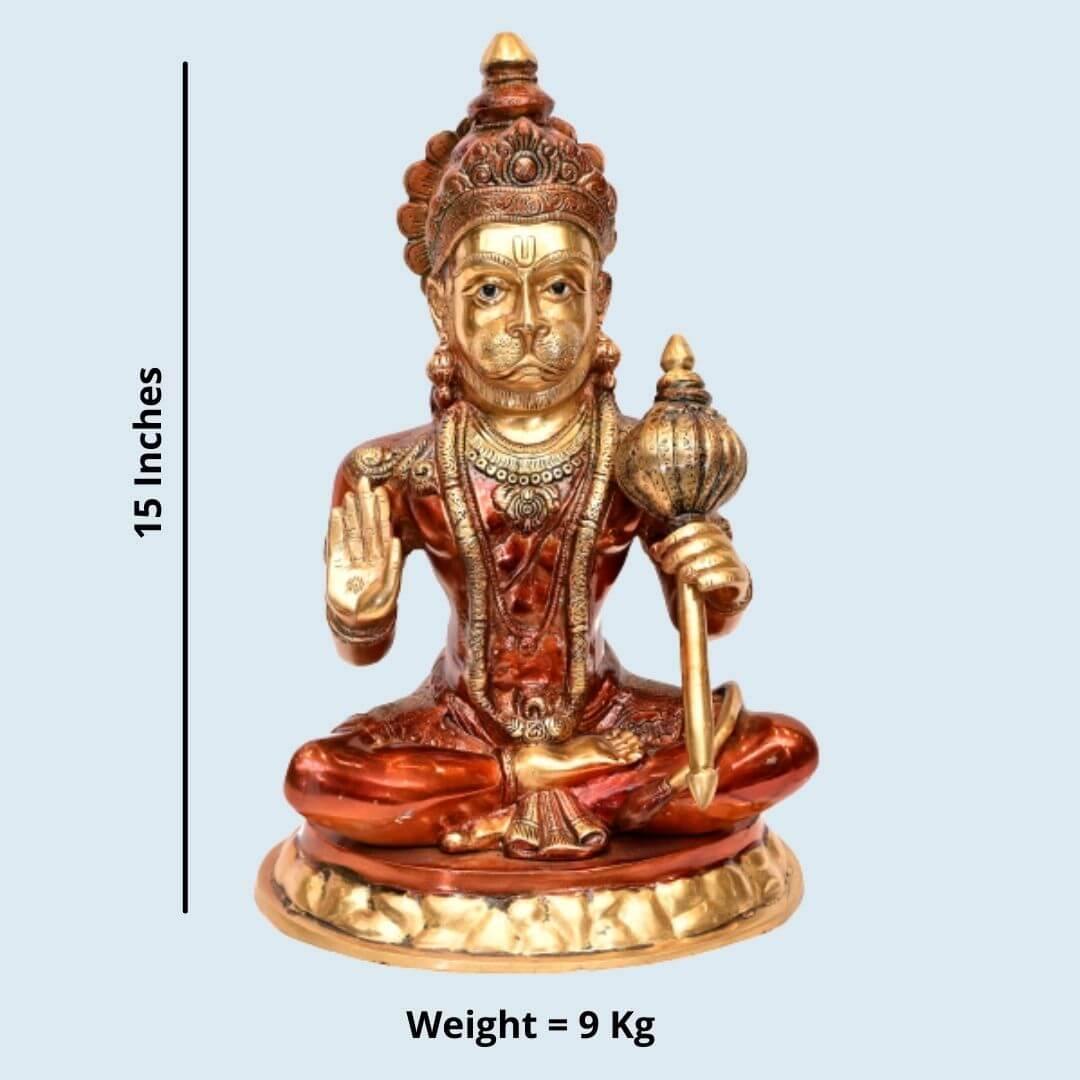 Brass Anjani putra Lal Hanuman (H 15 Inches, Weight 9 Kg)