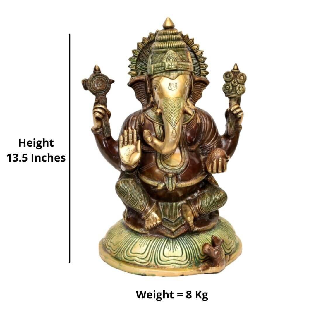 Brass Chintamani Ganesha (H 13.5 Inches, Weight 8 Kg)