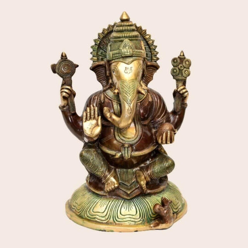 Brass Chintamani Ganesha (H 13.5 Inches, Weight 8 Kg)