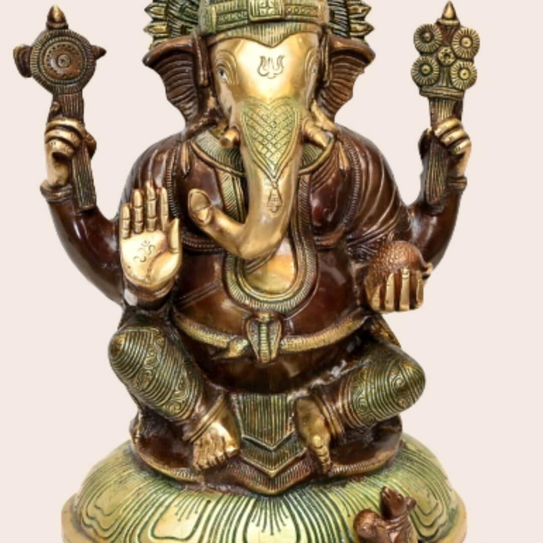 Brass Chintamani Ganesha (H 13.5 Inches, Weight 8 Kg)