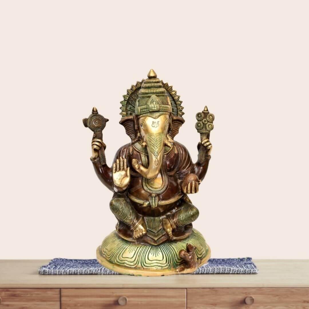 Brass Chintamani Ganesha (H 13.5 Inches, Weight 8 Kg)