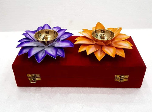 Brass colored petal Diya gift set