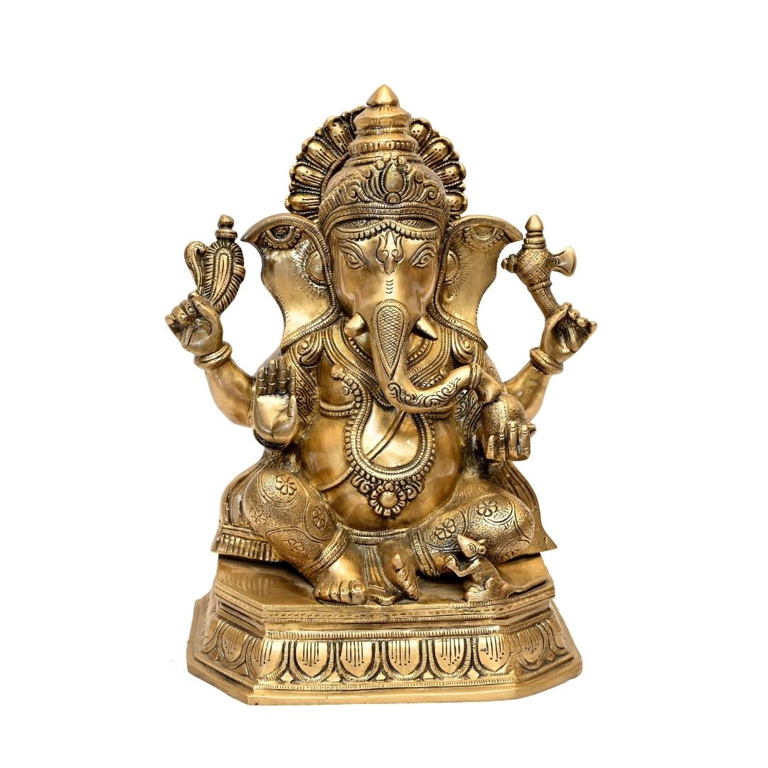 Brass Dhoomravarna Ganesha (H 14 Inches, Weight 11.5 Kg)