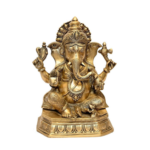 Brass Dhoomravarna Ganesha (H 14 Inches, Weight 11.5 Kg)