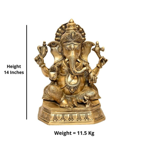 Brass Dhoomravarna Ganesha (H 14 Inches, Weight 11.5 Kg)