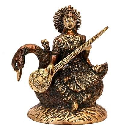 Brass Hansvahini Maa Saraswati (H 11.5 Inches, Weight 6 Kg)