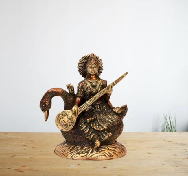 Brass Hansvahini Maa Saraswati (H 11.5 Inches, Weight 6 Kg)