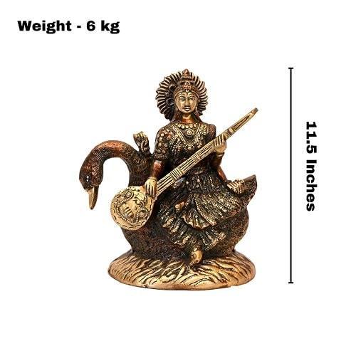 Brass Hansvahini Maa Saraswati (H 11.5 Inches, Weight 6 Kg)