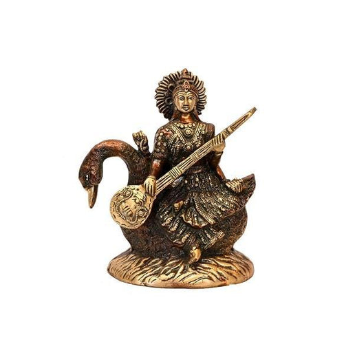 Brass Hansvahini Maa Saraswati (H 11.5 Inches, Weight 6 Kg)