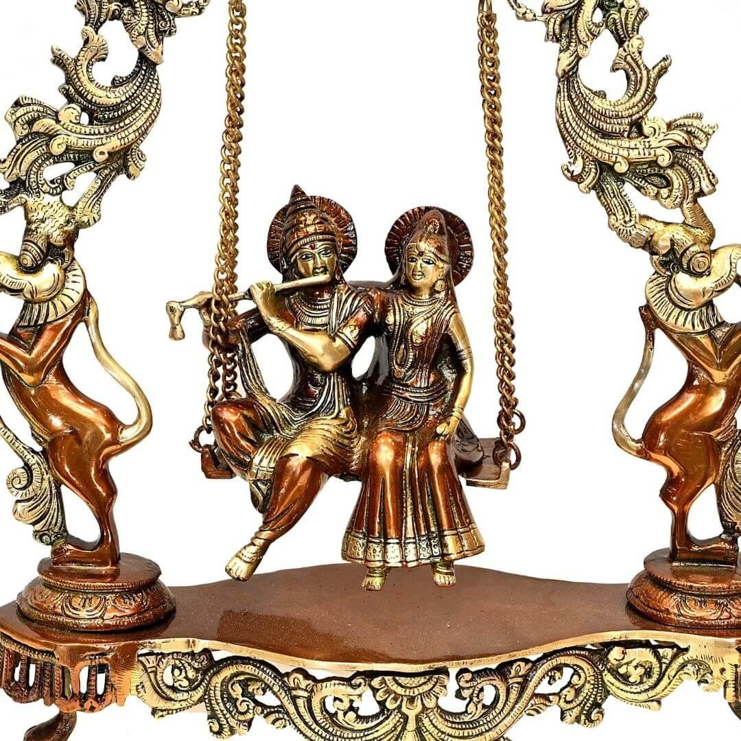 Brass Jhoole wale Radha Krishna (H 17 Inches, Weight 6.5 Kg)