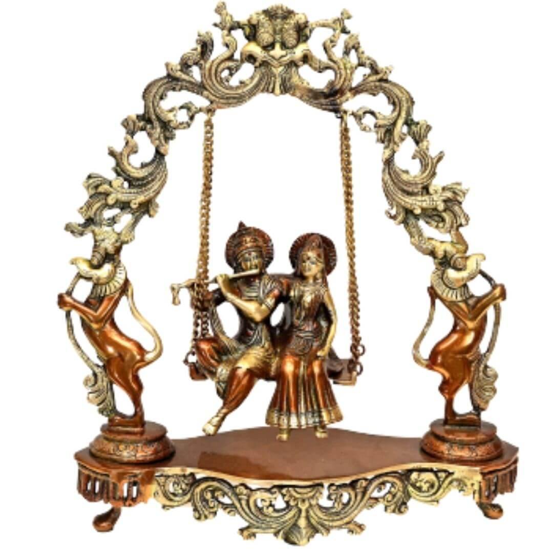 Brass Jhoole wale Radha Krishna (H 17 Inches, Weight 6.5 Kg)