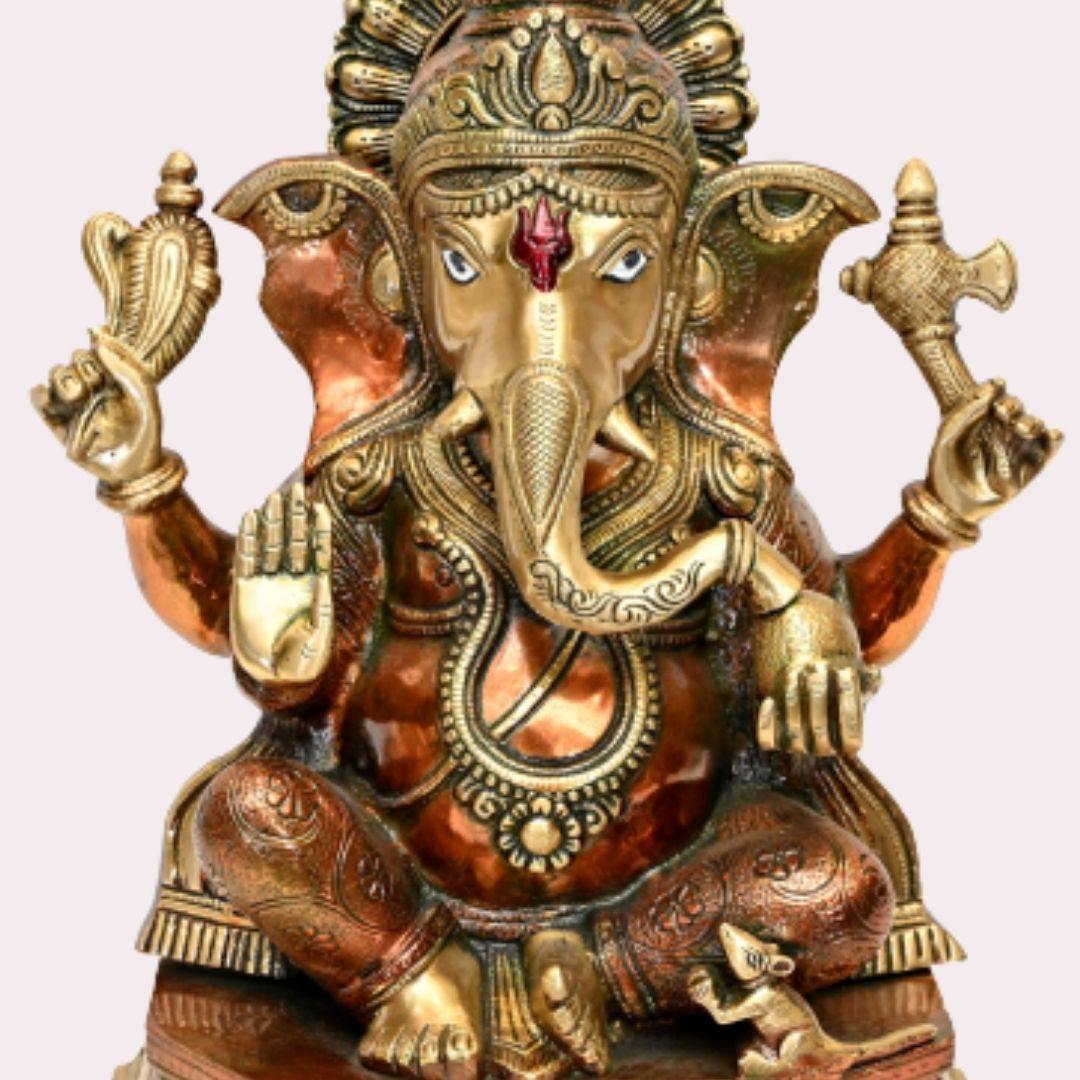 Brass Lalbagcha Ganapati (H 15 Inches, Weight 11.5 Kg)