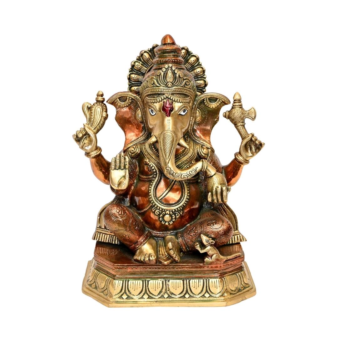 Brass Lalbagcha Ganapati (H 15 Inches, Weight 11.5 Kg)