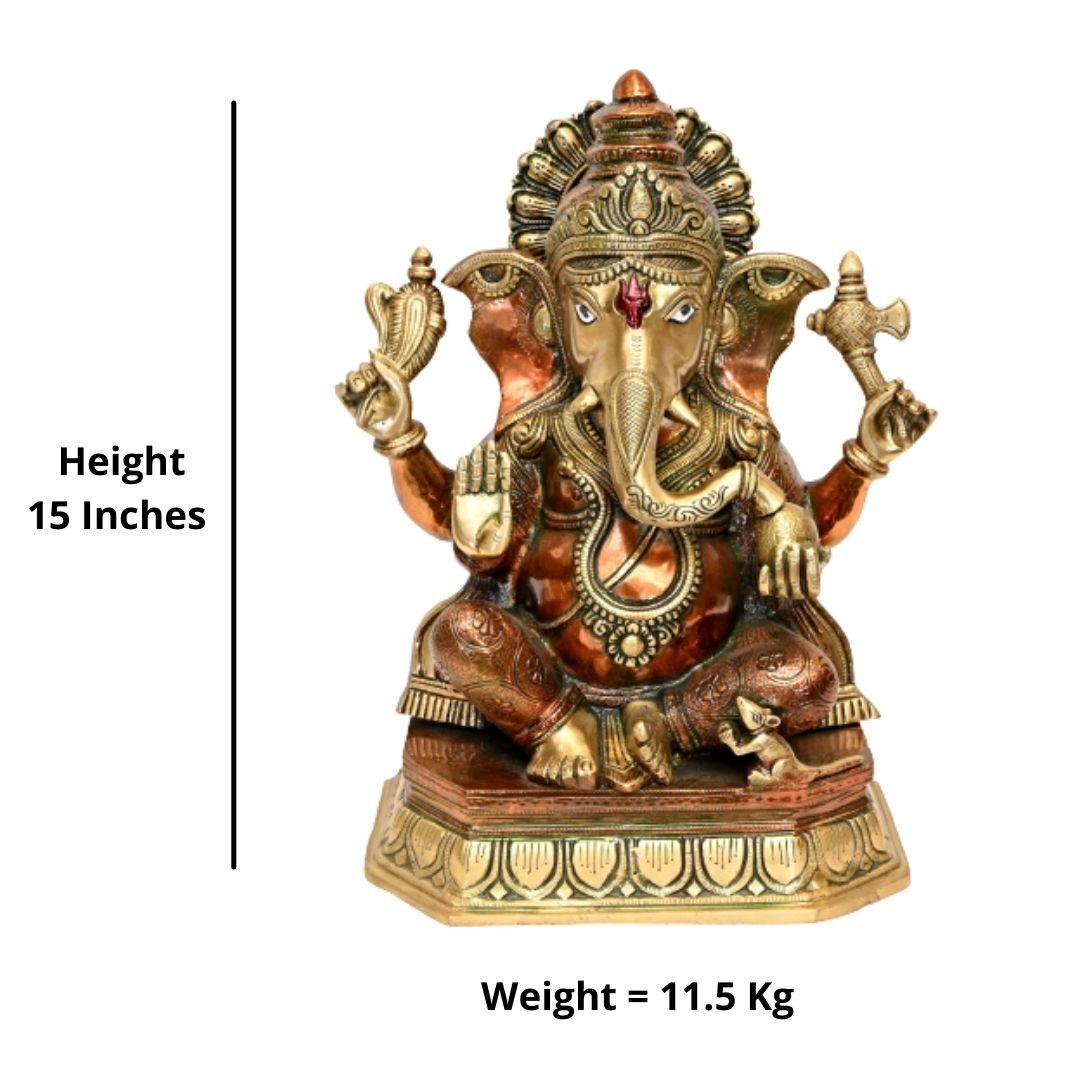 Brass Lalbagcha Ganapati (H 15 Inches, Weight 11.5 Kg)