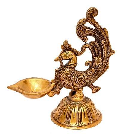 Brass Mayur Deepak (H 8 Inches, Weight 1 Kg)