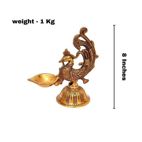 Brass Mayur Deepak (H 8 Inches, Weight 1 Kg)