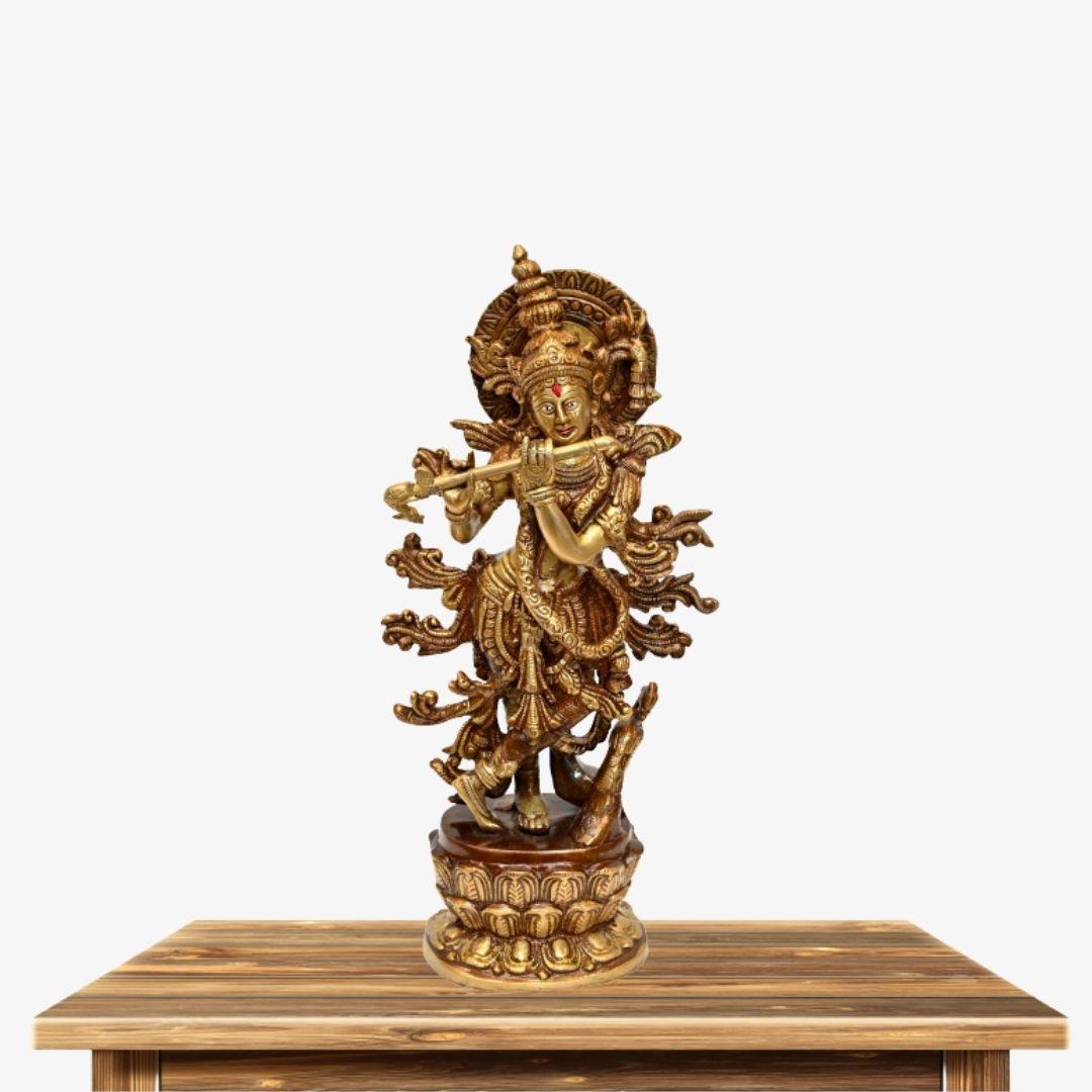Brass Muralidhar Krishna (H 16 Inches, Weight 5 Kg)
