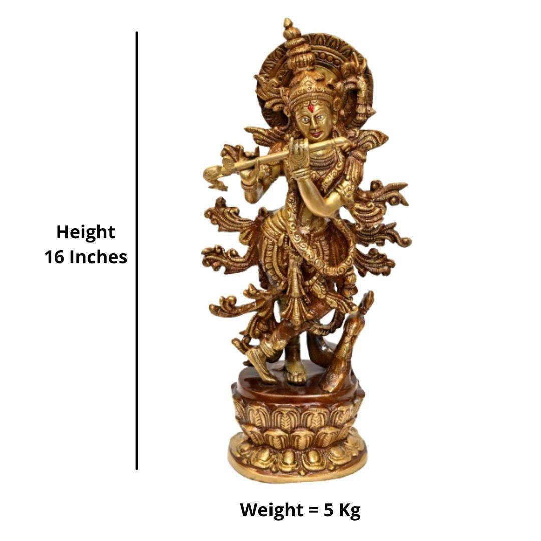 Brass Muralidhar Krishna (H 16 Inches, Weight 5 Kg)