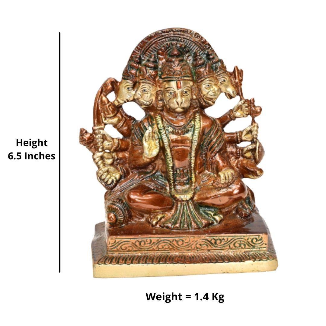 Brass Panchmukhi Hanuman (H 6.5 Inches, Weight 1.6 Kg)