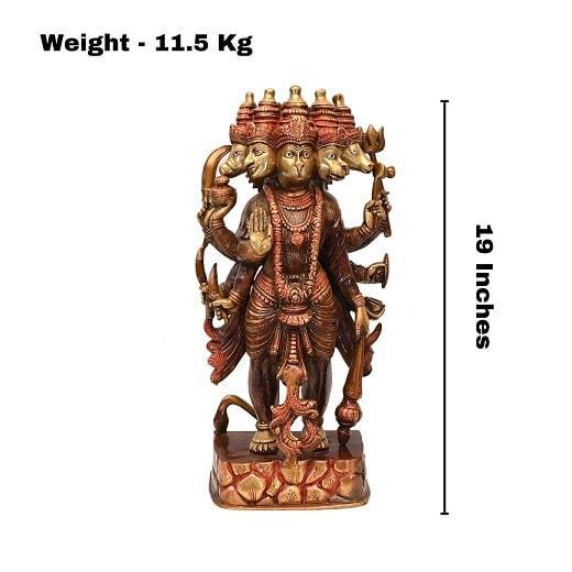 Brass Panchmukhi Hanuman (Standing H 19 Inches, Weight 11.5 Kg)