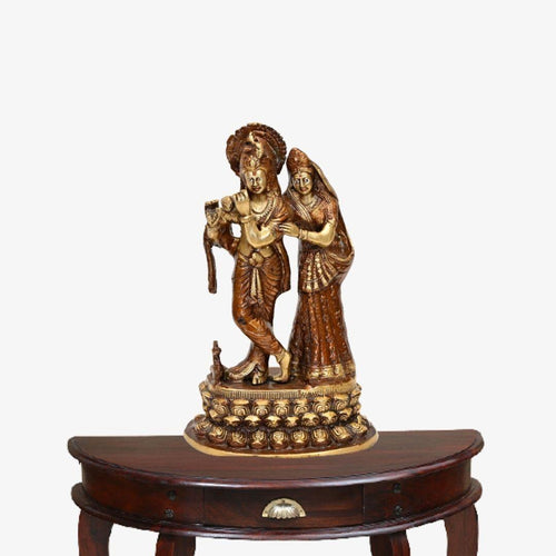 Brass Radha Krishna (Gerua, H 13 Inches, Weight 4.25 Kg)