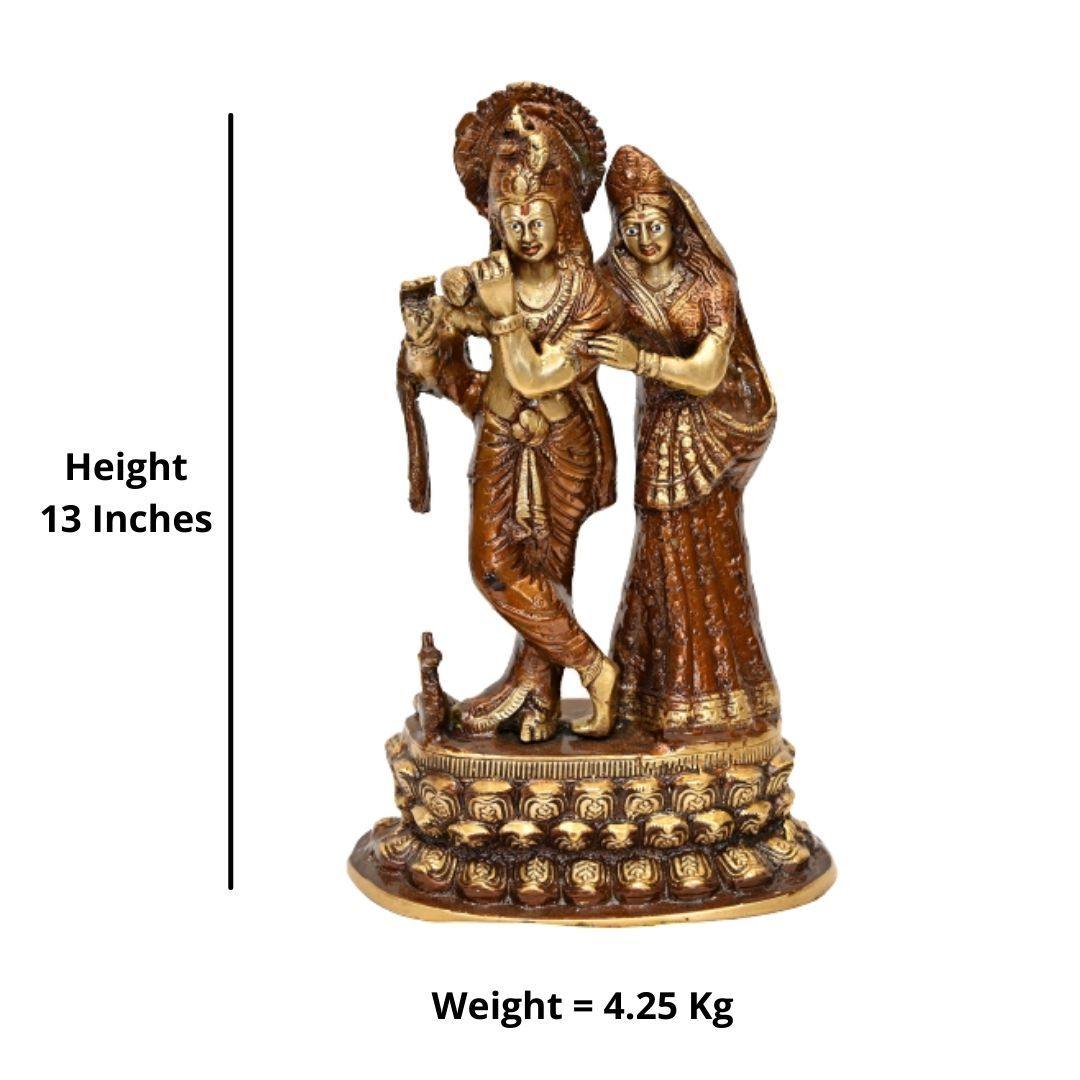 Brass Radha Krishna (Gerua, H 13 Inches, Weight 4.25 Kg)