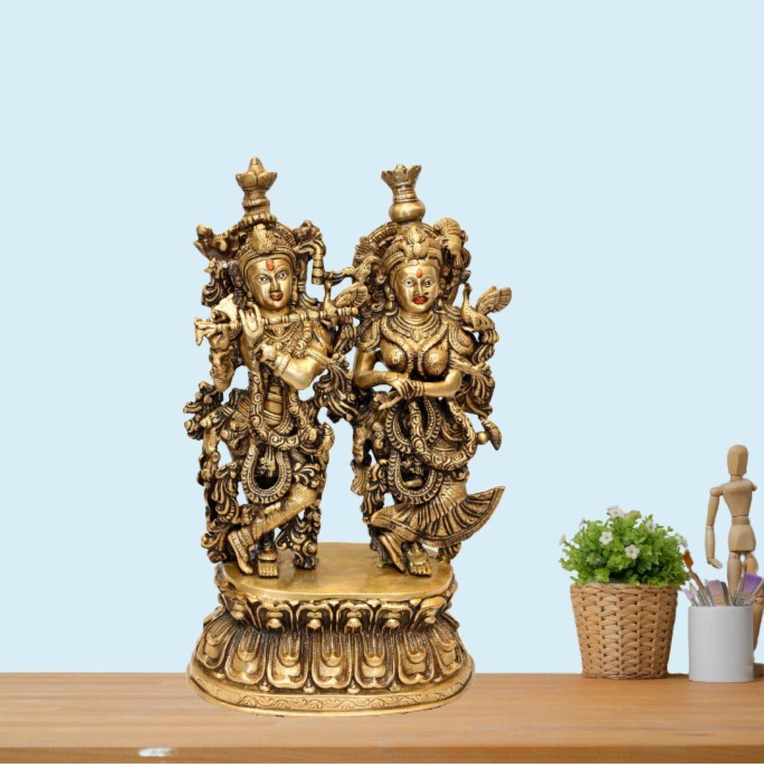 Brass Radha Krishna (H 21 Inches, Weight 18 Kg)