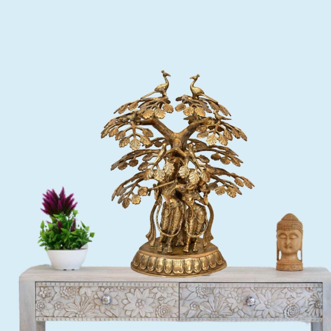 Brass Radhe Krishna under Kalpataru (H 22 Inches, Weight 11.5 Kg)