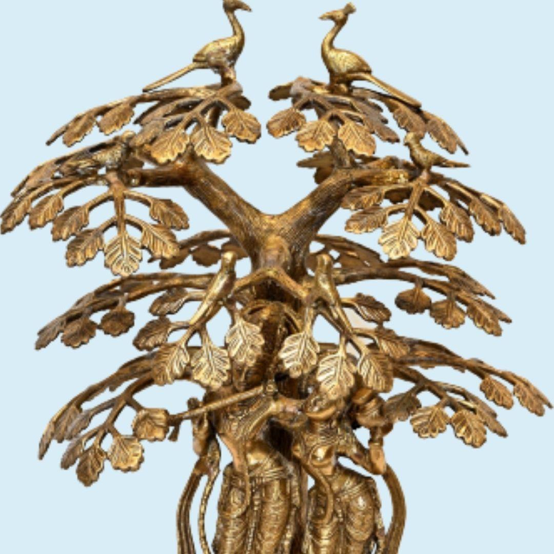 Brass Radhe Krishna under Kalpataru (H 22 Inches, Weight 11.5 Kg)