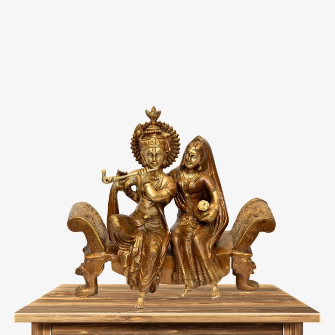Brass Radhe Krishna Virajman (H 12 Inches, Weight 6.5 Kg)