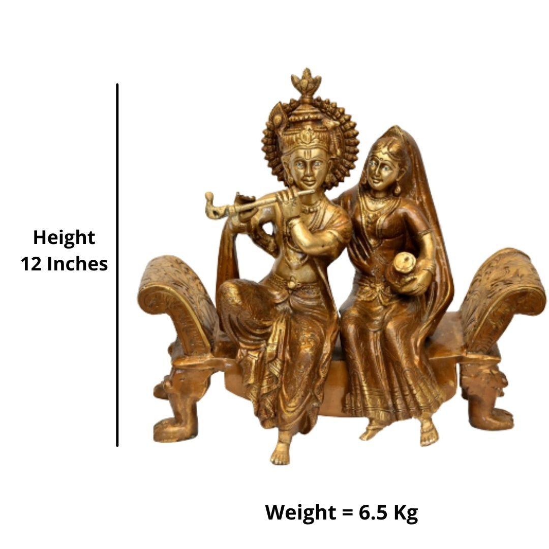 Brass Radhe Krishna Virajman (H 12 Inches, Weight 6.5 Kg)