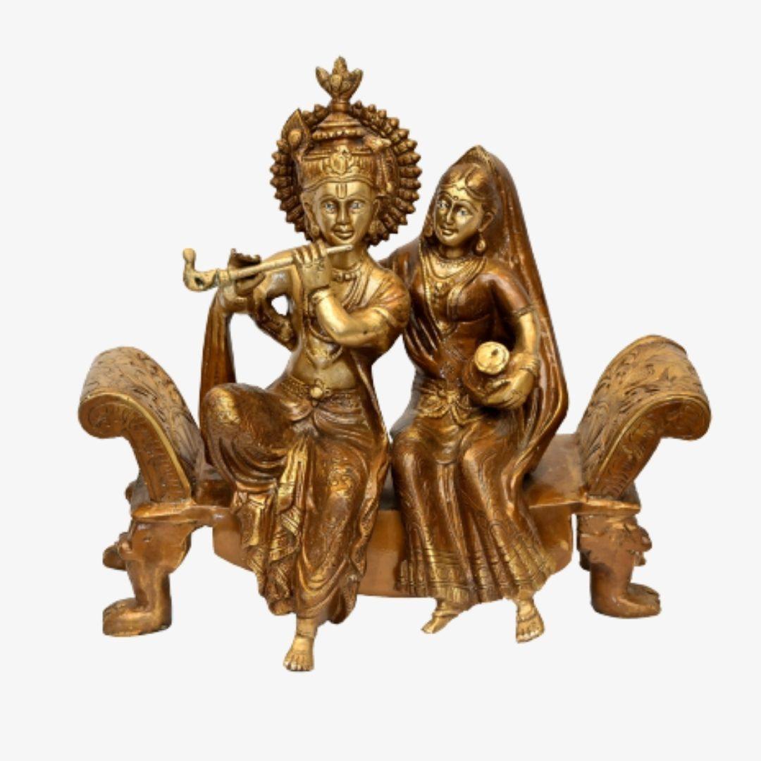 Brass Radhe Krishna Virajman (H 12 Inches, Weight 6.5 Kg)