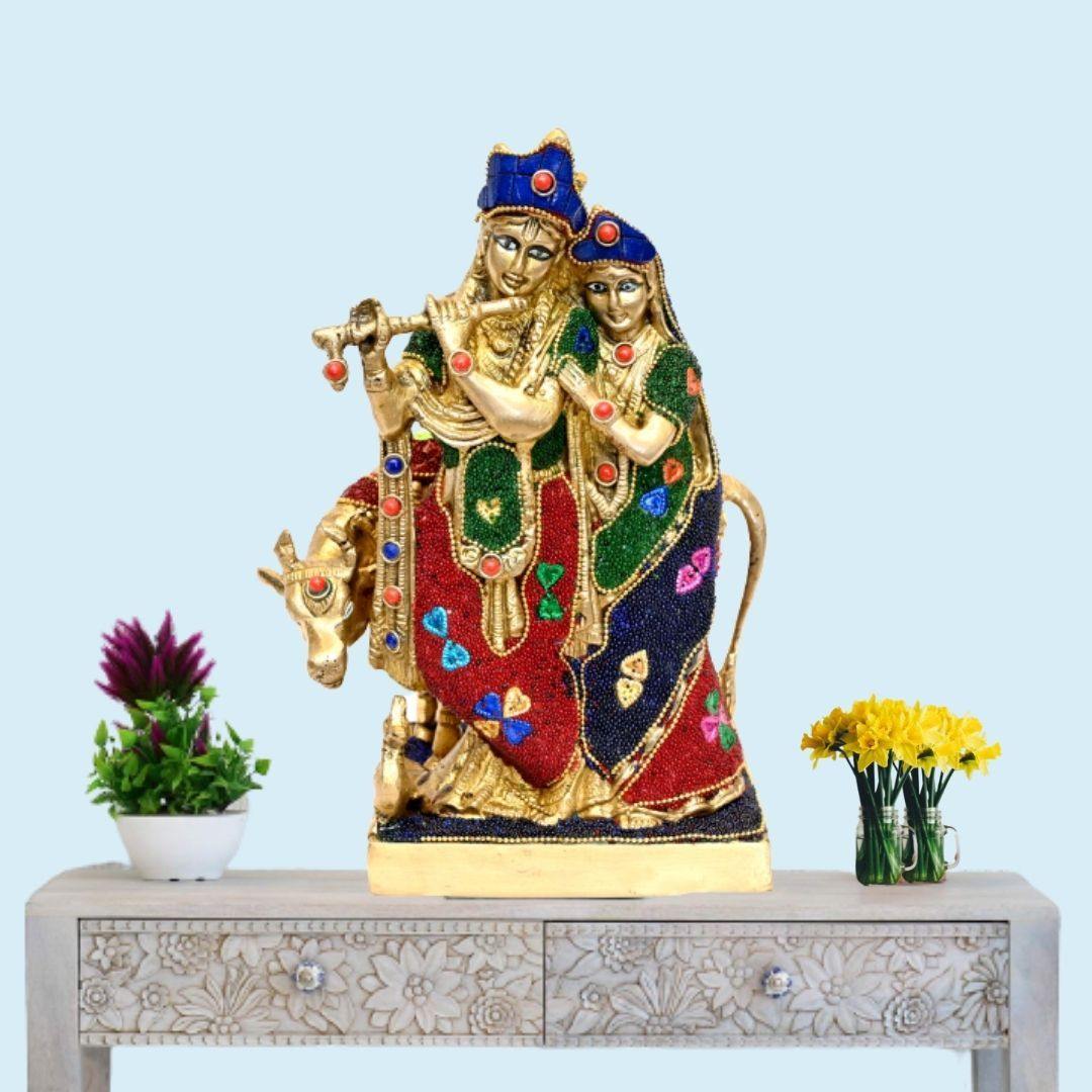 Brass Radhe Shyam (H 10.5 Inches, Weight 3.5 Kg)