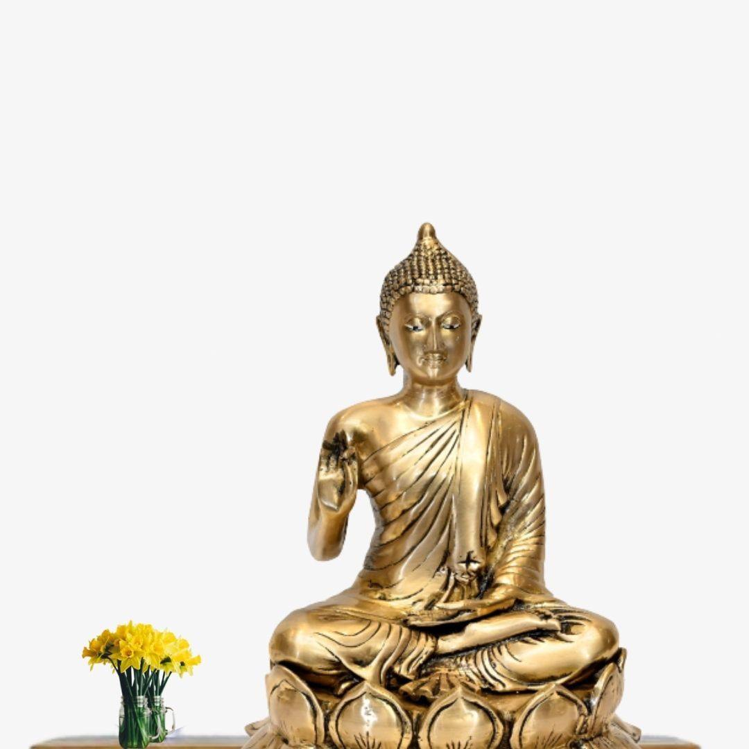 Brass Ratnasambhava Buddha (H 12 Inches, Weight 7 Kg)