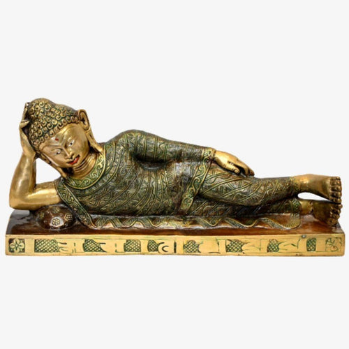 Brass Reclining Buddha (H 19.5 Inches, Weight 8.5 Kg)