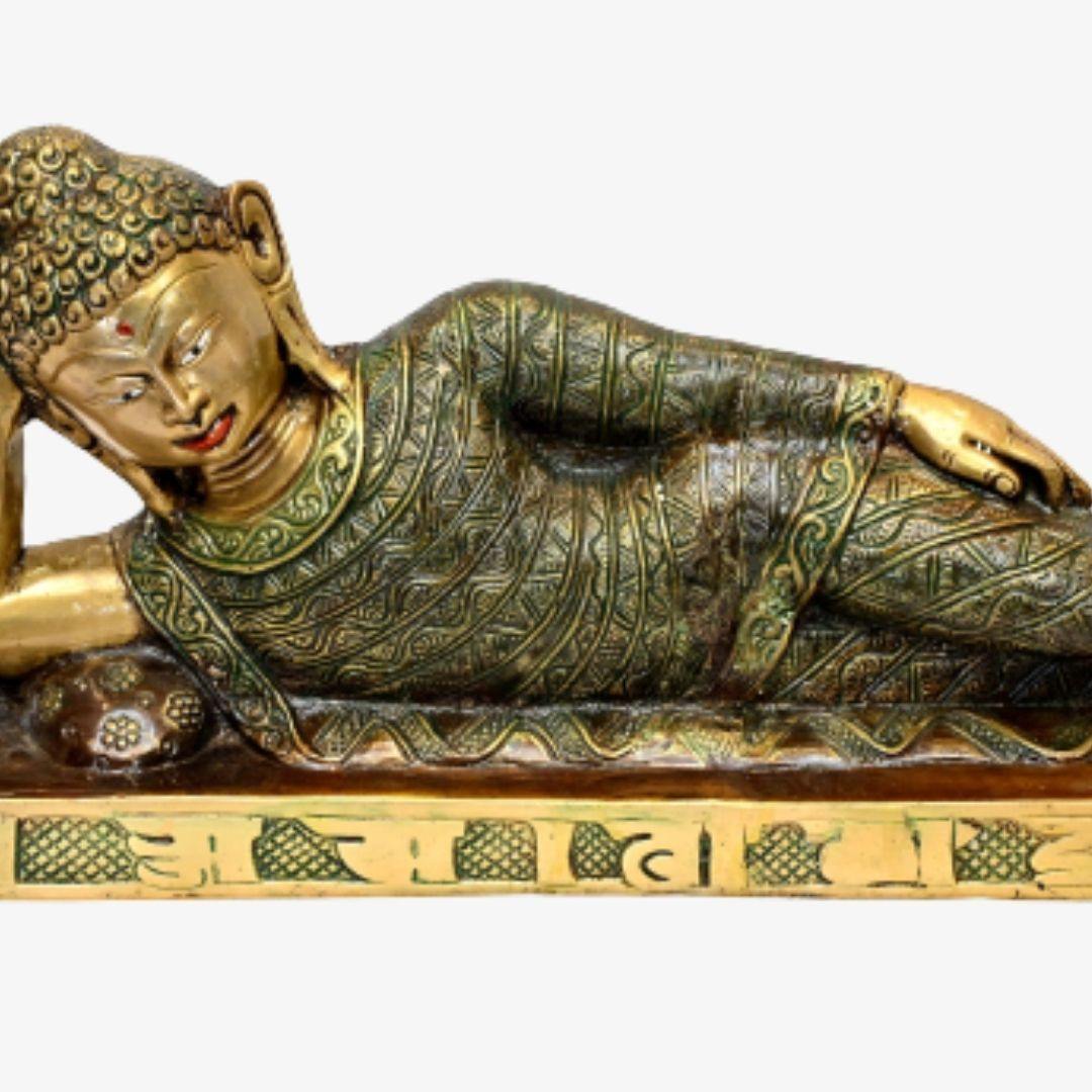 Brass Reclining Buddha (H 19.5 Inches, Weight 8.5 Kg)