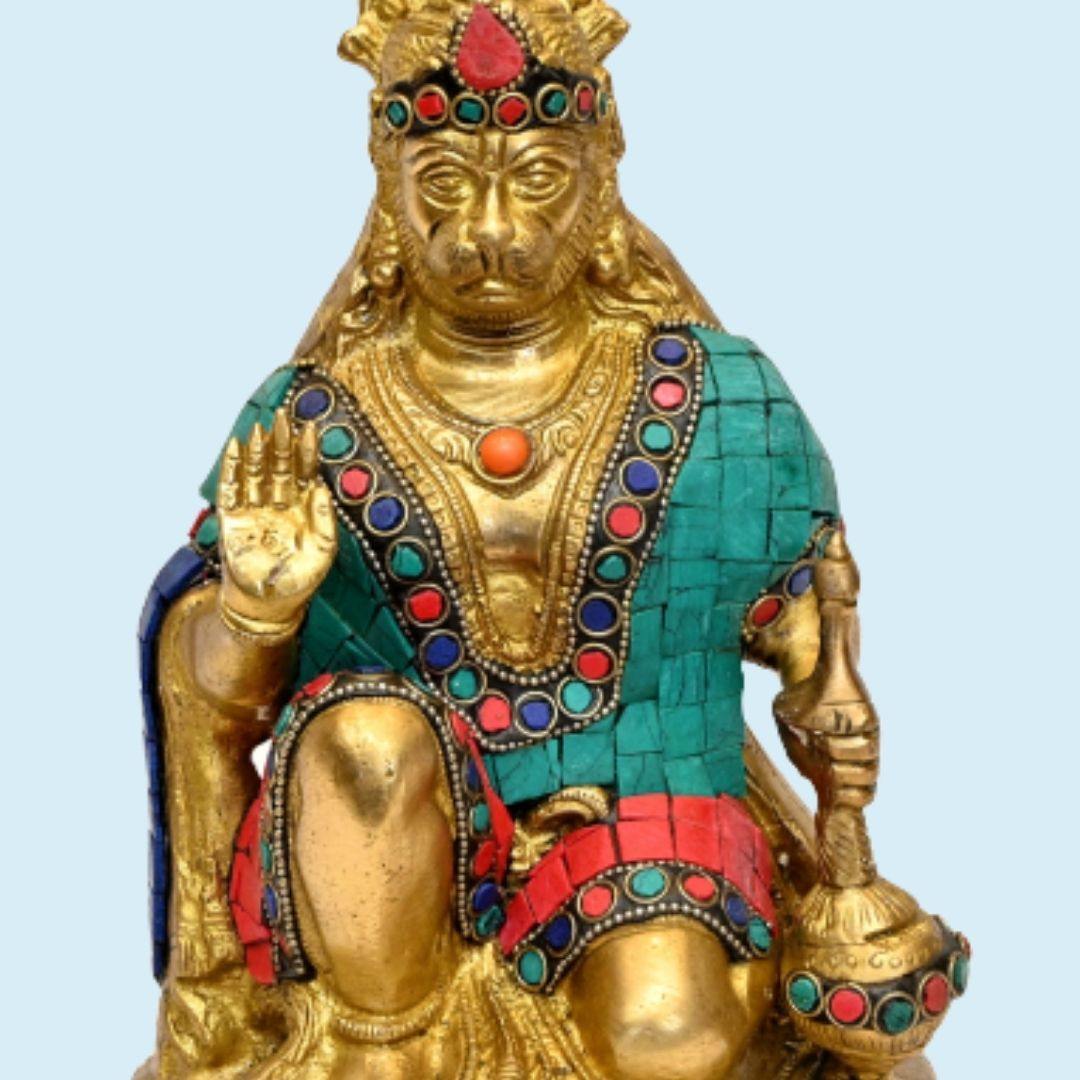 Brass Sankat Mochan Hanuman (H 14 Inches, Weight 10 Kg)