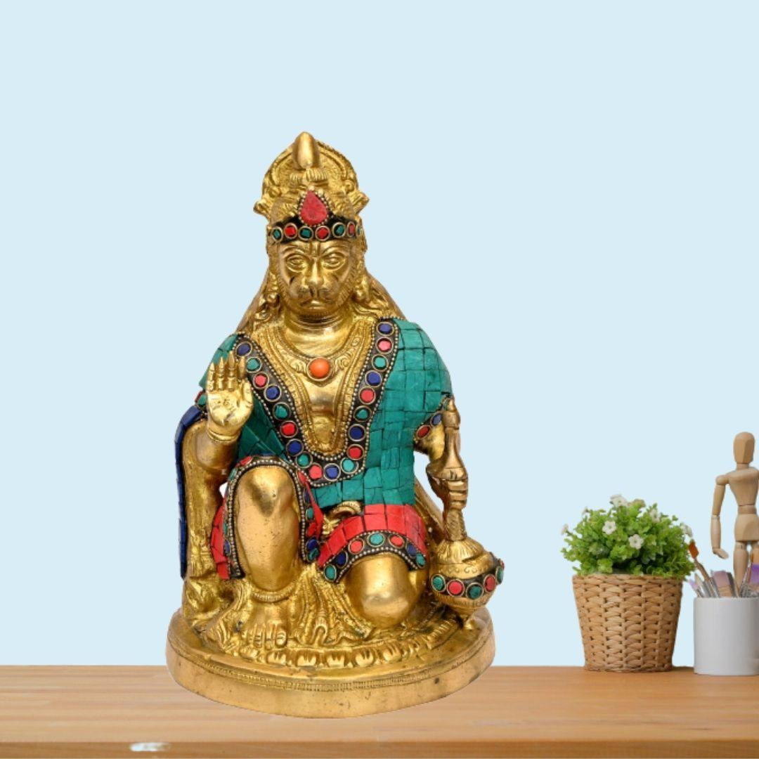 Brass Sankat Mochan Hanuman (H 14 Inches, Weight 10 Kg)