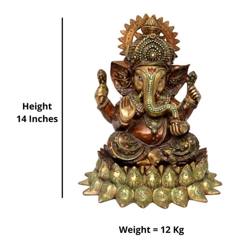 Brass Sankatharan Ganesha (H 14 Inches, Weight 12 Kg)