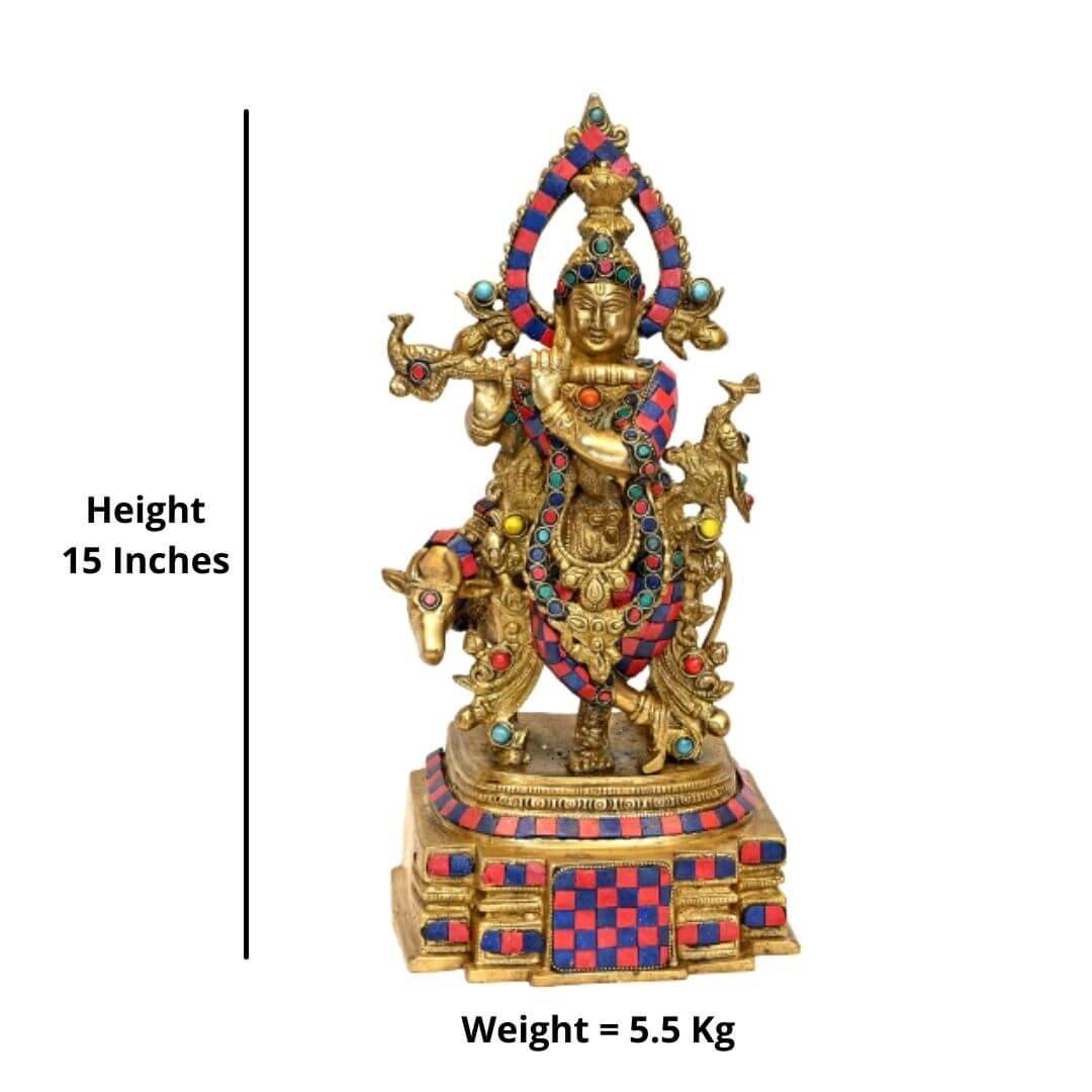 Brass Sarvapriya Krishna (H 15 Inches, Weight 5.5 Kg)