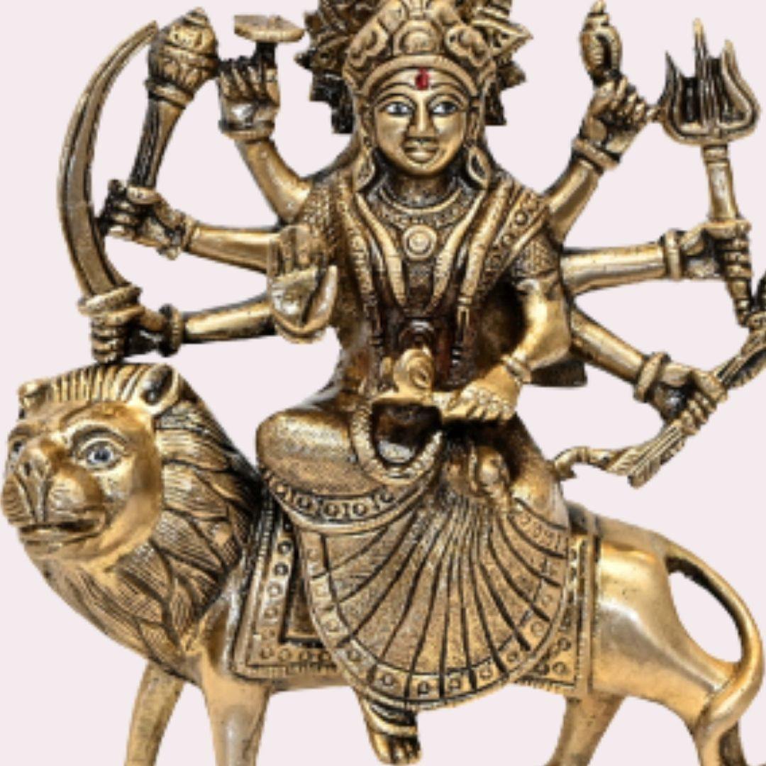 Brass Sherawali Maa (H 7.5 Inches, Weight 2 Kg)